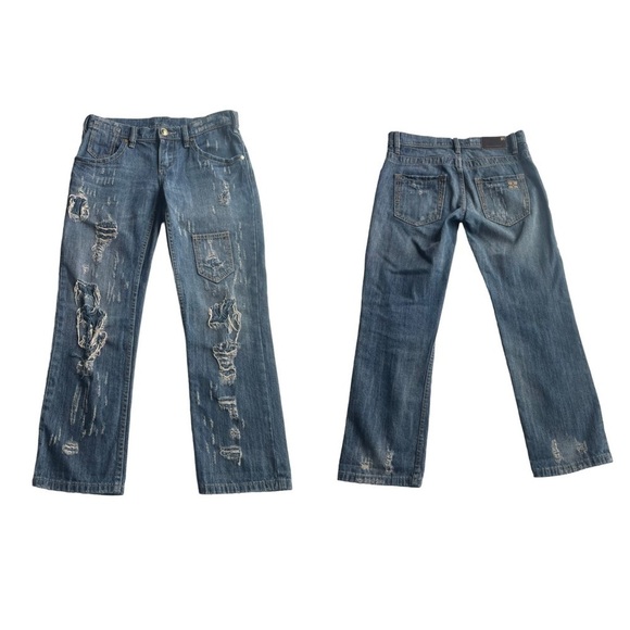 BCBGMAXAZRIA Distressed Boyfriend Jeans Gina Cyan Blue Size 25 oversized 30W - Picture 8 of 8